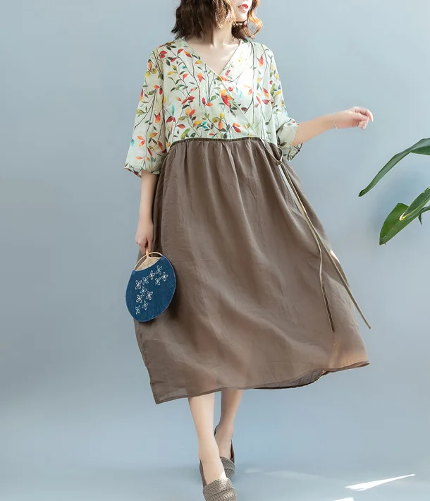 flowy maxi dressPatchwork Summer Cotton Linen Spring Women Dresses QZ200523